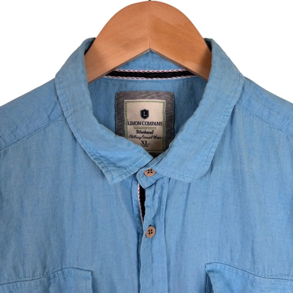 Limon Company Linen‎ Shirt Roll Tab Short Sleeve Casual Blue - Measures Large